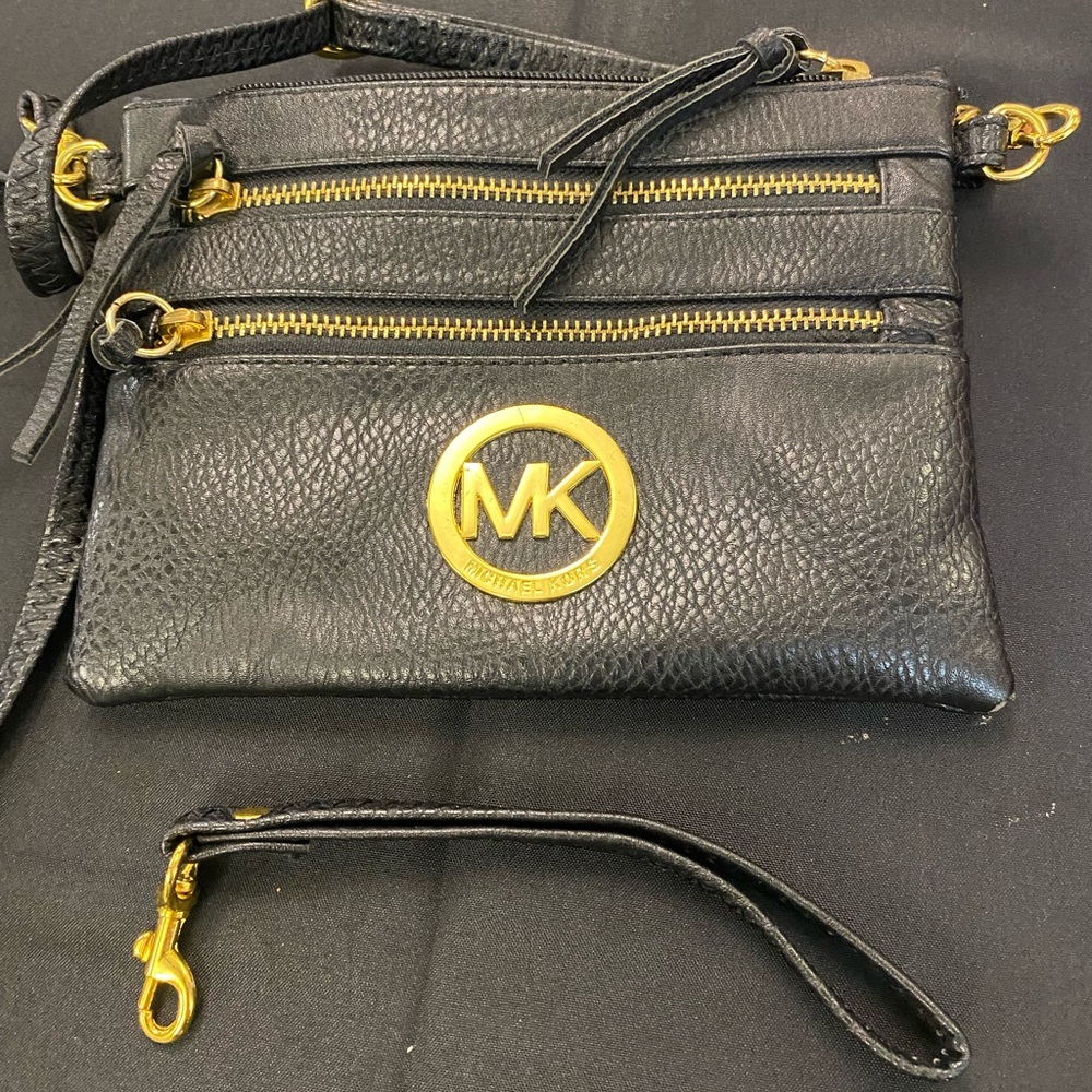 Michael Kors Black Crossbody Bag with Gold Accents